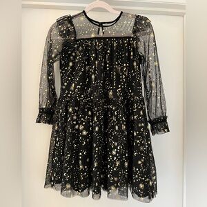 J CrewCuts Black Dress with Gold Celestial Pattern